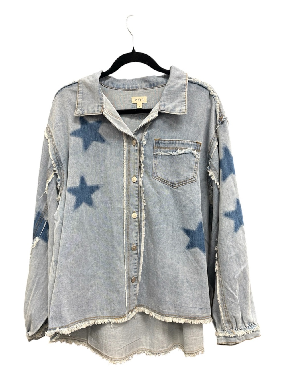 POL Light Blue Denim Jacket with Navy Star Print